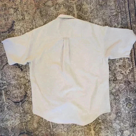 Club Room Wrinkle Resistant Button Front Shirt Large Linen Blend Beige - Picture 5 of 6